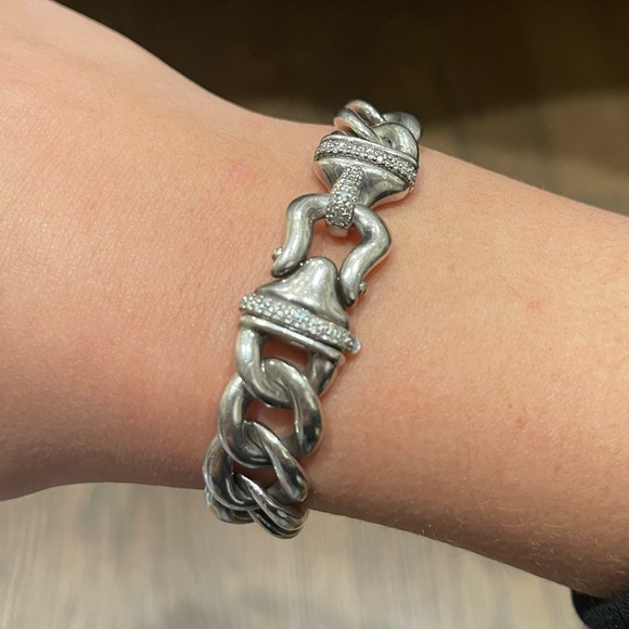 David Yurman Silver Curb Chain Bracelet With Diamonds - Picture 3 of 4